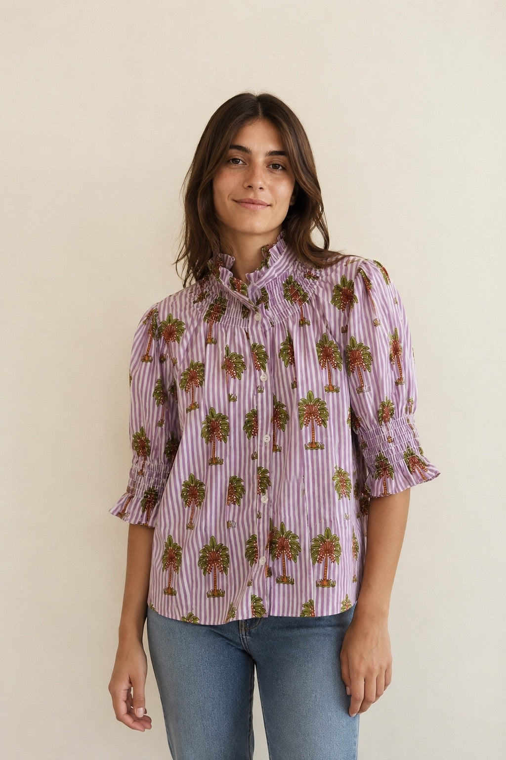 BLUSA RINCÓN CUELLO RAYAS MORADA