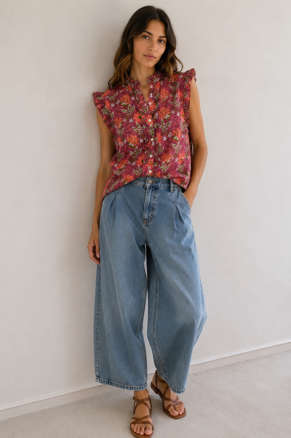 Blusa estampada floral con volantes