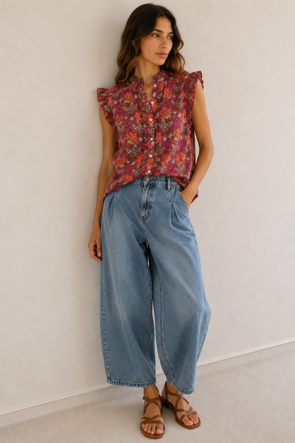 Blusa estampada floral con volantes