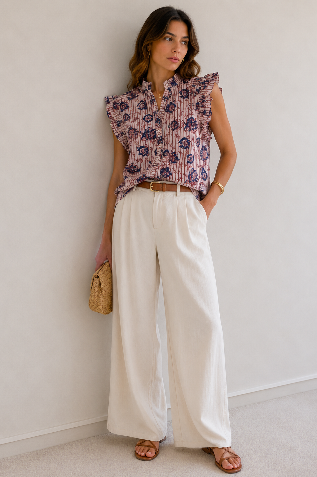 BLUSA RINCÓN RAYAS CON FLORES AZULES