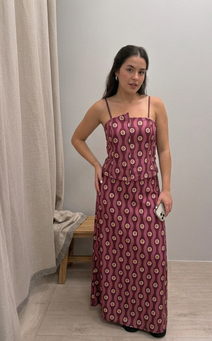 CONJUNTO GLORIA ROSA CON FLORES AMARILLAS